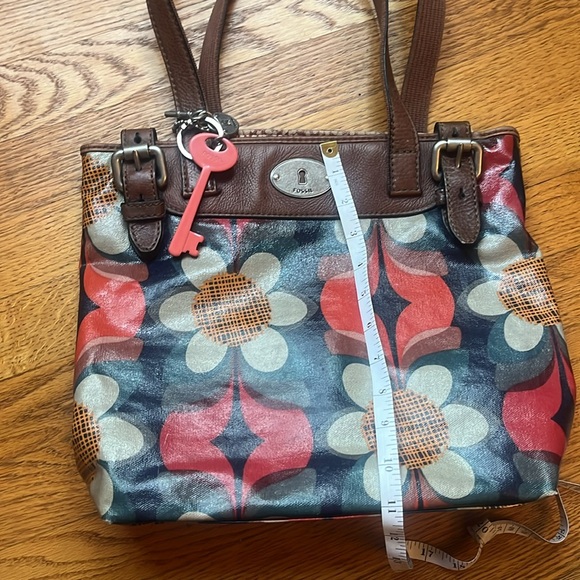 Fossil Key-Per Leather Trim Shoulder Boho Tote Vibrant Flowers - Picture 8 of 9